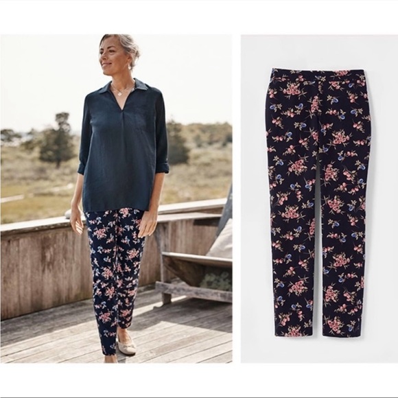 J.Jill Pull On Women’s Size 6 Pants Elastic Waist Stretch Blue Floral Precision - Picture 1 of 8